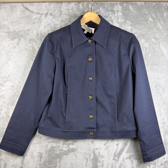 Vtg St. John Sport By Marie Gray Women Navy Denim Jacket Gold Buttons S Designer